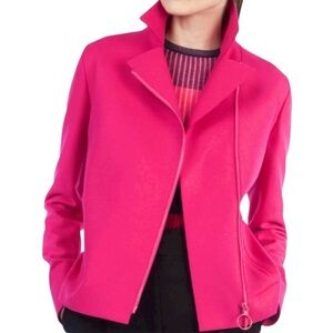 Akris Punto Hot Pink Fuchsia Taglio Vivo Wool Moto Blazer Jacket EUC 6